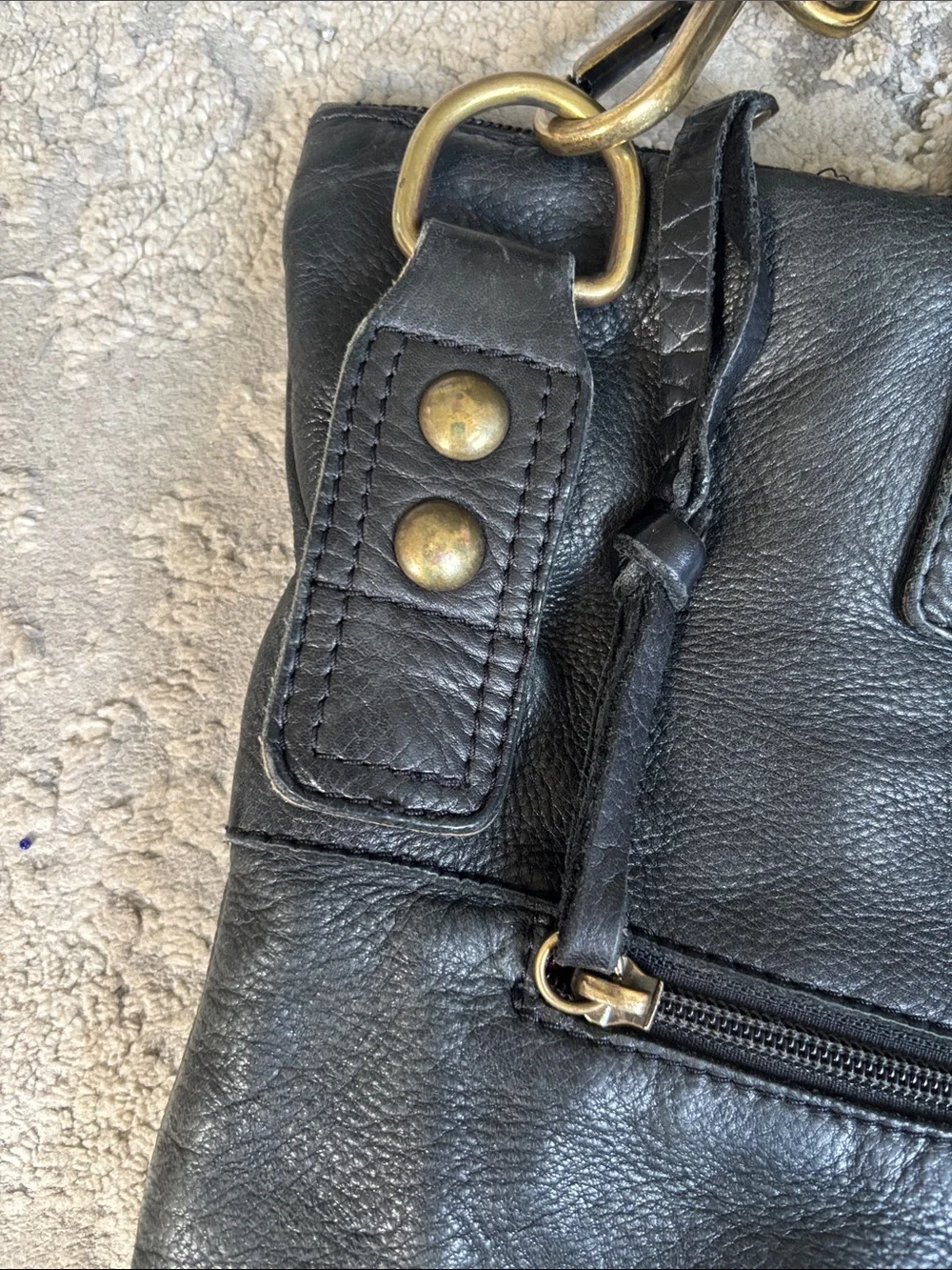 Maurizio Taiuti Black Leather Messenger Bag with Brass Hardware